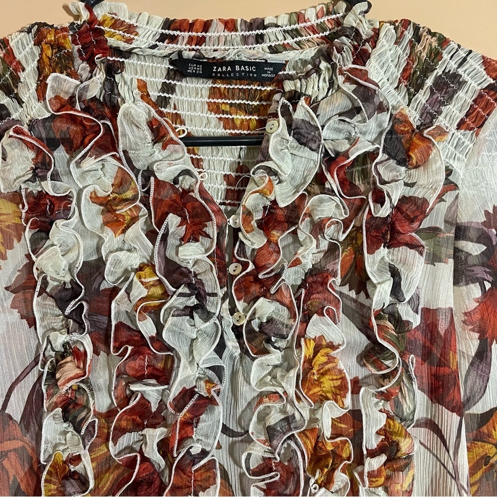 Zara Autumn Floral Ruffle BlouseSize XS - Picture 3 of 7